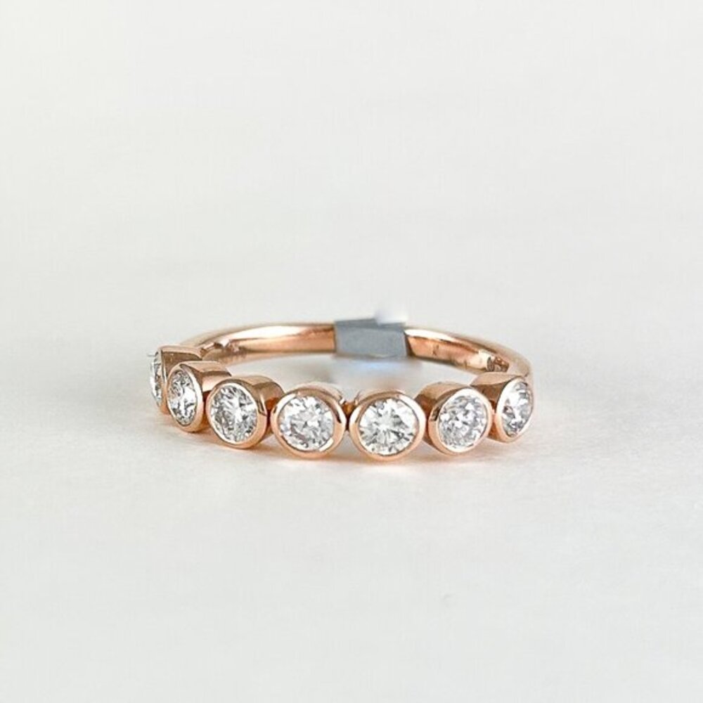 14k Rose Gold 7 Stone Bezel Set Diamond Anniversary Wedding Ring Band Sz 6.75